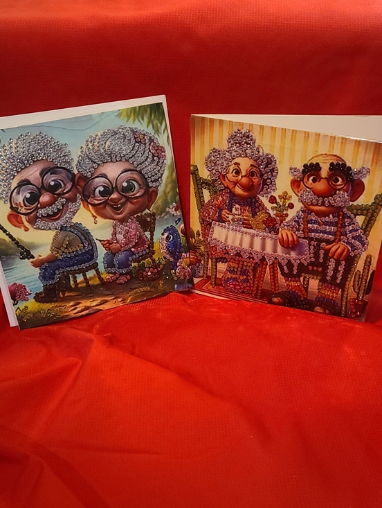 Hand Crafted Other - Whimsical Grandparents Diamond Art TWO Greeting Cards- NWT